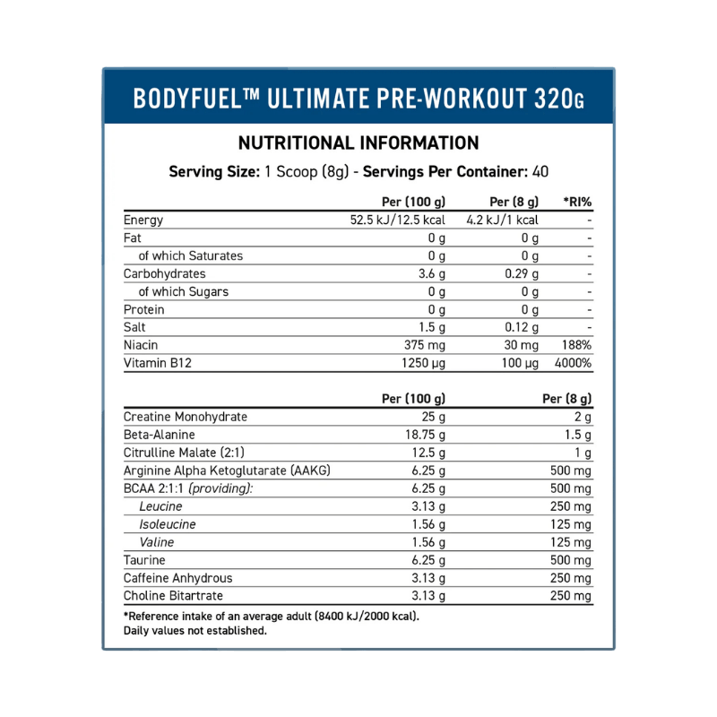 Applied Nutrition Body Fuel Pre-Workout Facts Boost Fit