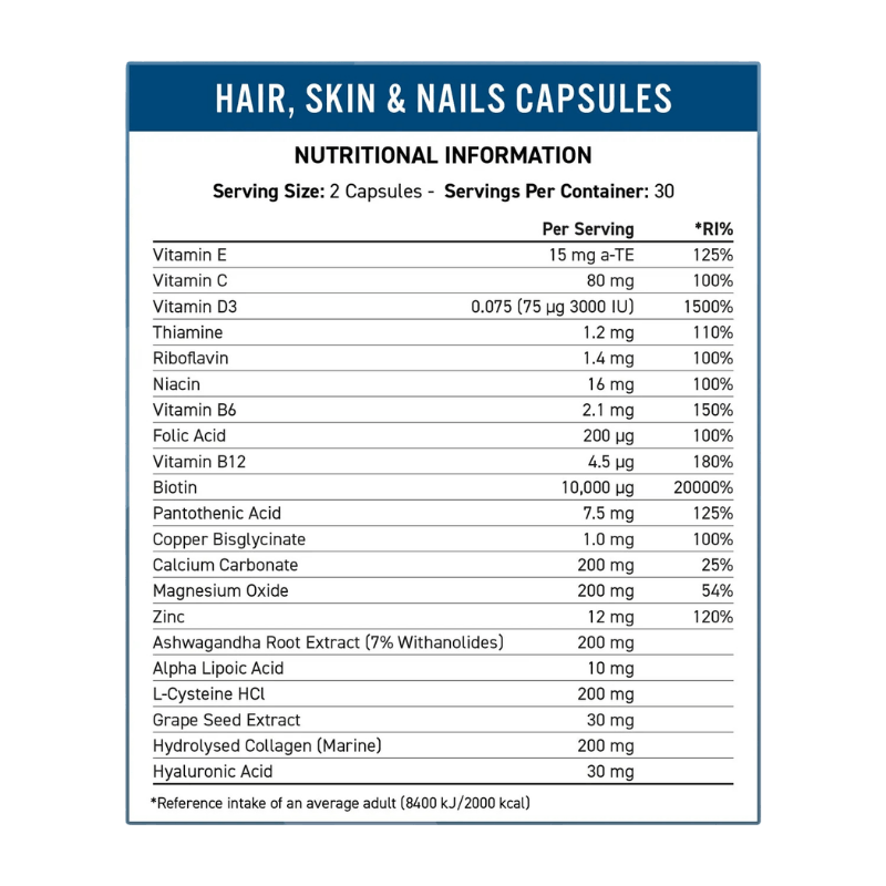 Applied Nutrition Hair Skin and Nails Collagen Capsules Facts Boost Fit