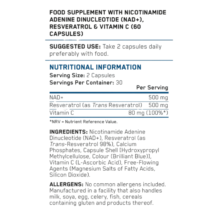 Applied Nutrition NAD+ Resveratrol Facts Boost Fit