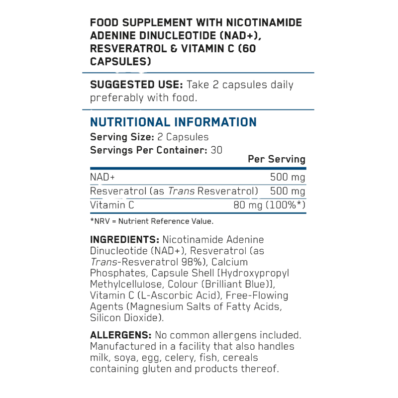 Applied Nutrition NAD+ Resveratrol Facts Boost Fit