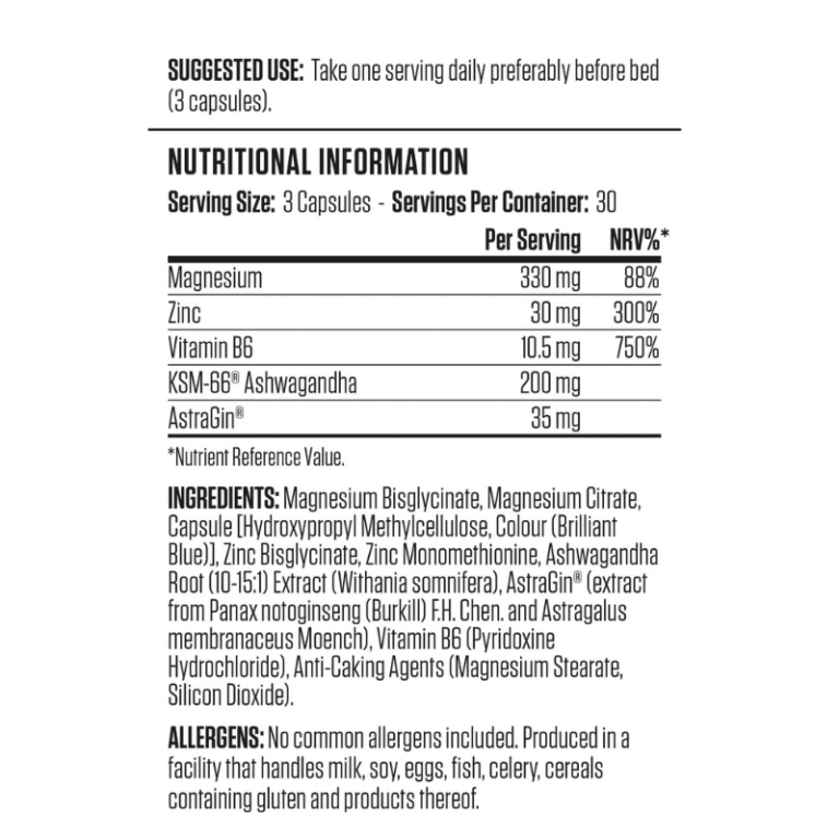 Applied Nutrition Zinc, Magnesium & Vitamin B6 With Ashwagandha (ZMA) Facts Boost Fit