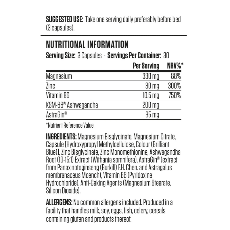 Applied Nutrition Zinc, Magnesium & Vitamin B6 With Ashwagandha (ZMA) Facts Boost Fit