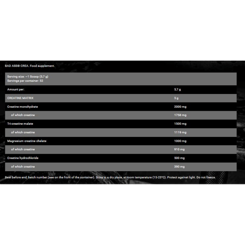 BAD ASS® Crea 300 gm 52 servings Facts Boost Fit