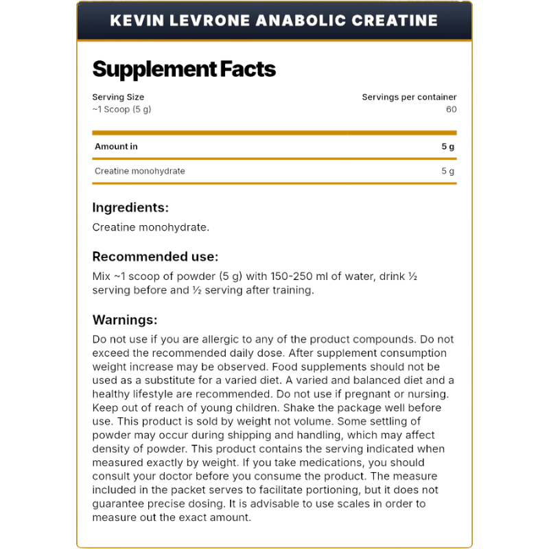 Kevin Levrone Anabolic Creatine, 300gm, 60 servings Facts Boost Fit