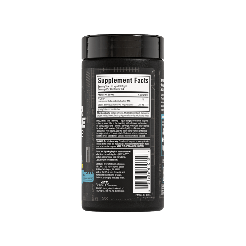 Muscle Tech Clear Muscle Liquid HMB, 84 softgels Boost Fit Facts