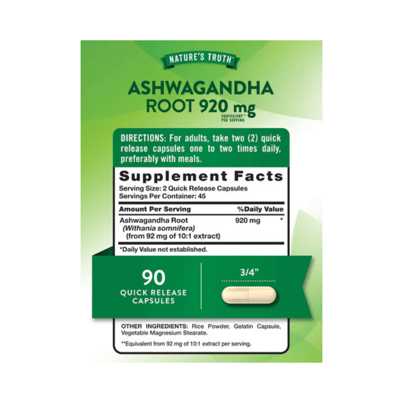 Natures Truth Ashwagandha 920mg 90 Capsules Facts Boost Fit