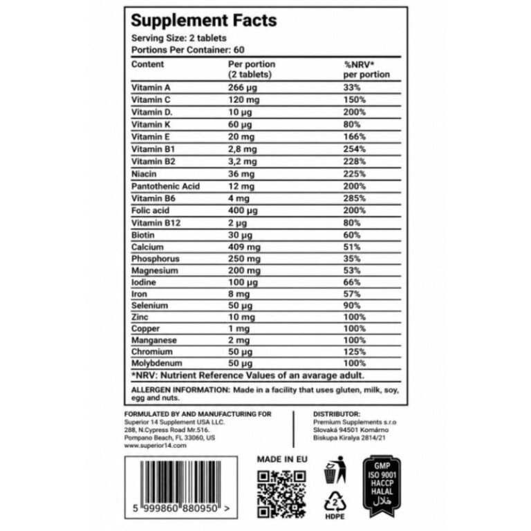 Superior 14 Multi Vitamin, 120 tablets Boost Fit Facts